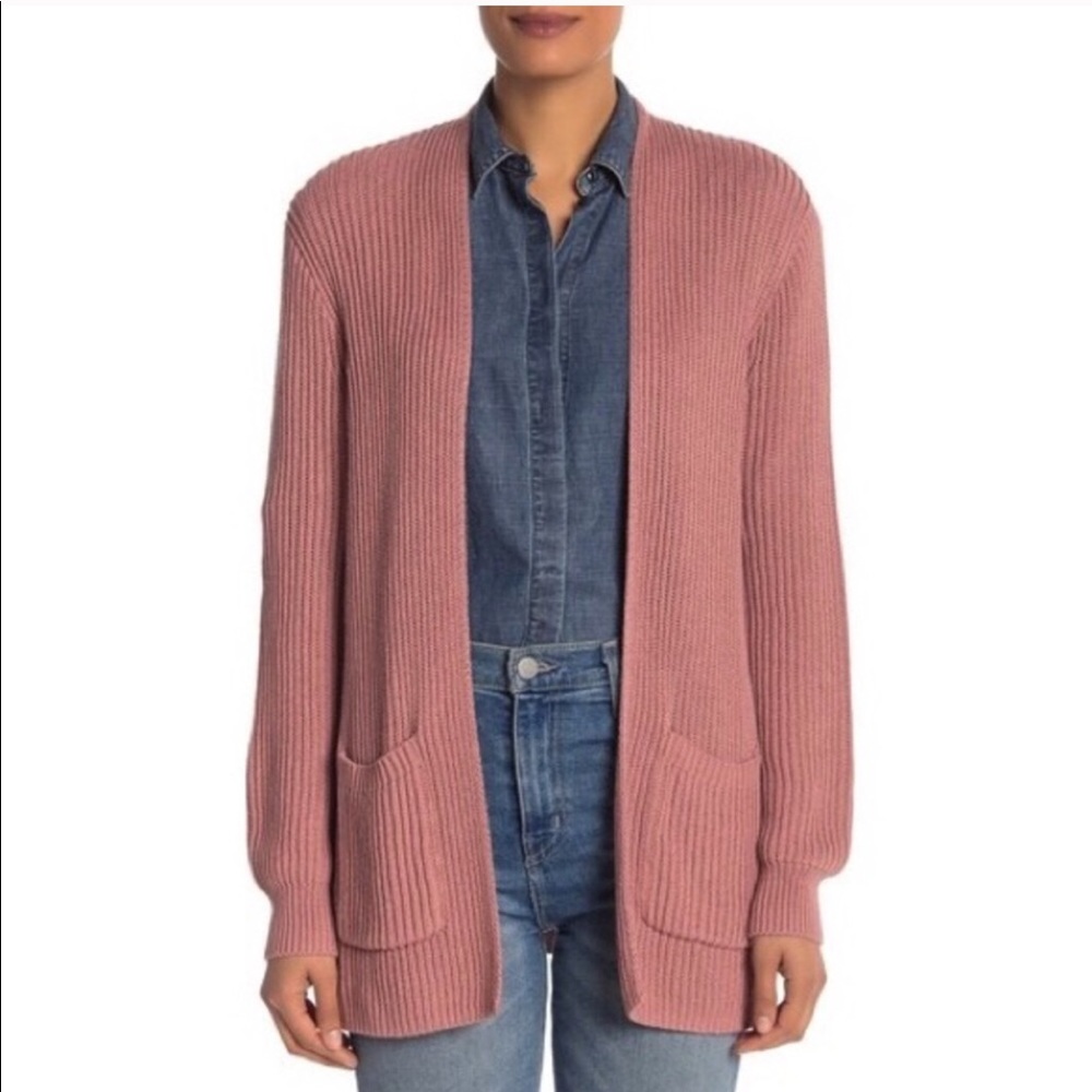 Madewell Dusty Rose Ribbed Open Cardigan